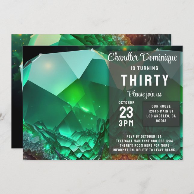 Crystal Jewel Leo Green Peridot August Birthday Invitation (Front/Back)