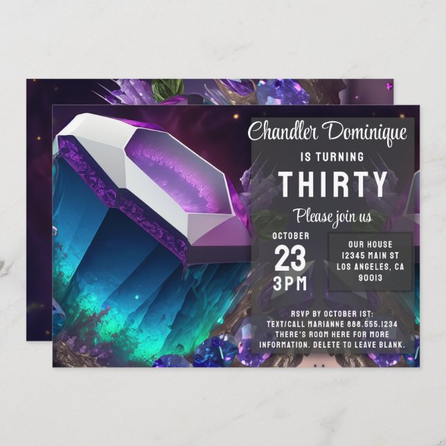 Crystal Jewel Tone Alexandrite Gem June Birthday Invitation (Front/Back)