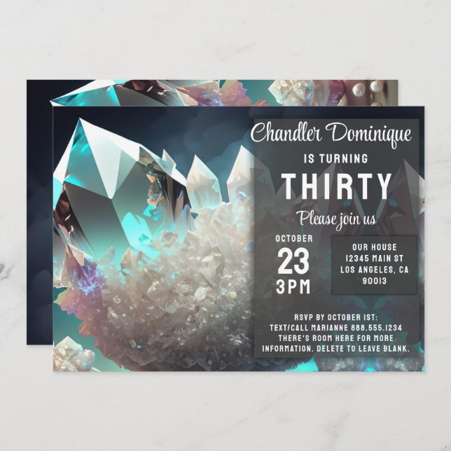 Crystal Jewels Pearl Aries Diamond April Birthday Invitation (Front/Back)