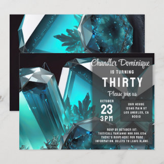 Crystal Jewels Pisces Aquamarine March Birthday Invitation