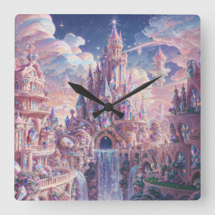 Crystal Kingdom Castle - Fantasy Art Style Square Wall Clock