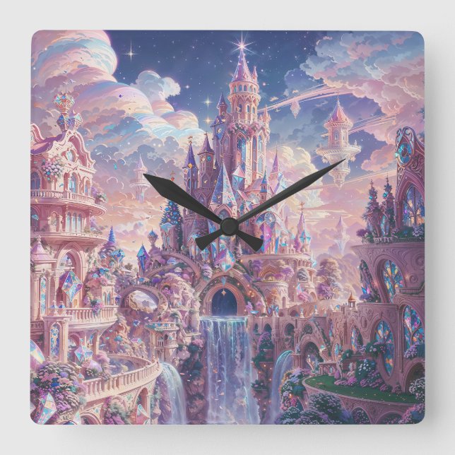 Crystal Kingdom Castle - Fantasy Art Style Square Wall Clock (Front)