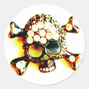 CRYSTAL LOOK SKULL AND CROSSBONES CLASSIC ROUND STICKER