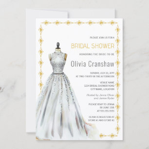 Crystal Look Wedding Gown Bridal Shower Invitation
