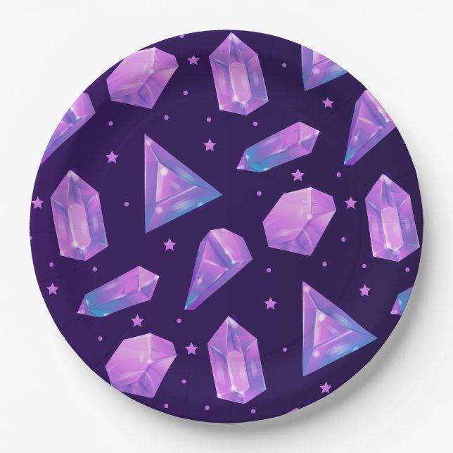 Crystal magic Purple Gem Pattern Gift Cute Summer Paper Plate (Front)