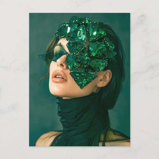Crystal Mask Woman Adorned with Mineral Emerald Cr Holiday Postcard (Front)