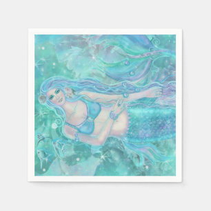 Crystal Mermaid dreams by Renee Lavoie Napkin