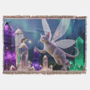 Crystal Mice and Cat Fairy Garden Throw Blanket