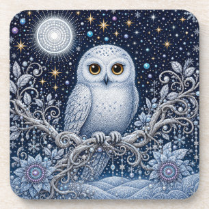 Crystal Night with Magical Snowy Owl Coaster