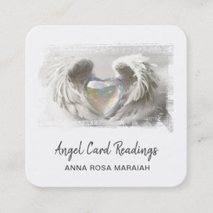 *~* Crystal Opal Heart QR Angel Wings AP78 Silver Square Business Card