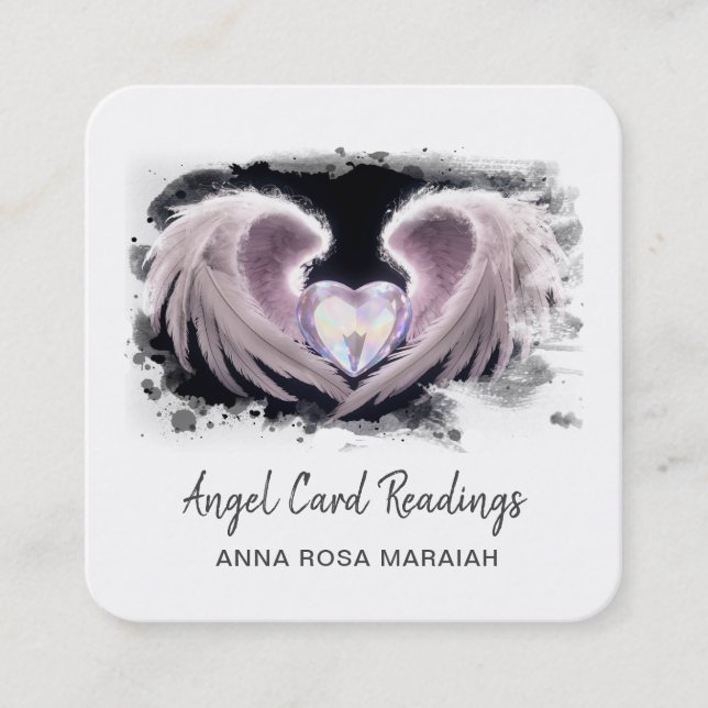 *~* Crystal Opal Heart QR Angel Wings AP78 Square Business Card (Front)