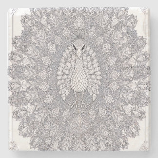 Crystal Peacock Geometric Bird Line Art Stone Coaster