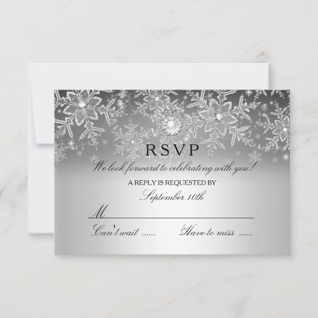 Crystal Pearl Snowflake Silver Winter RSVP Card (Front)