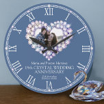Crystal photo heart 15th wedding anniversary large clock<br><div class="desc">Crystal heart wedding anniversary clock personalise with your own couples photo, year of marriage, and names or relationship to you. The example reads Maria and Preston Martinez 15th Crystal Wedding Anniversary and your marriage and anniversary date or message. Other matching items are available. Crystal heart effect graphic art and design...</div>