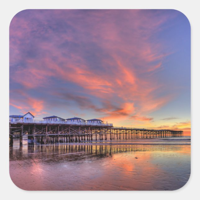 Crystal Pier Sunset Square Sticker (Front)