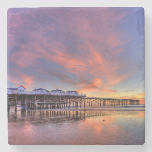 Crystal Pier Sunset Stone Coaster (Front)