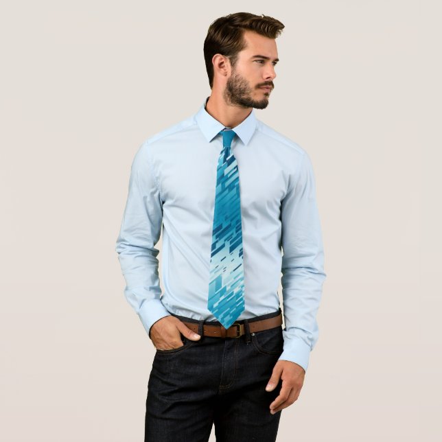 Crystal Prism Striped Spectrum Teal Two-Sided Tie (In Situ)