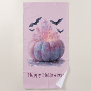 Crystal Pumpkin Happy Halloween Aesthetic Beach Towel
