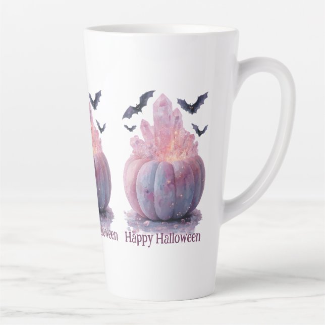 Crystal Pumpkin Happy Halloween Aesthetic Latte Mug (Right)