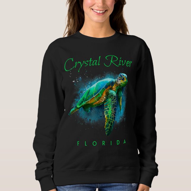 Crystal River Florida Watercolor Sea Turtle Sweatshirt (Front)