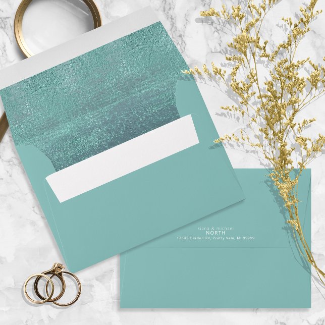 Crystal Shimmer Wedding Teal ID825 Envelope (Interior/Back In Situ)