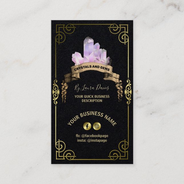 Crystal Shop Black And Gold Business Card (Front)