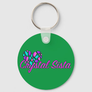 Crystal Sista Round Keychain green