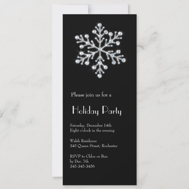 Crystal Snowflake (black) Invitation (Front)