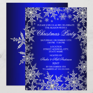 Crystal Snowflake Blue Christmas Party Invite