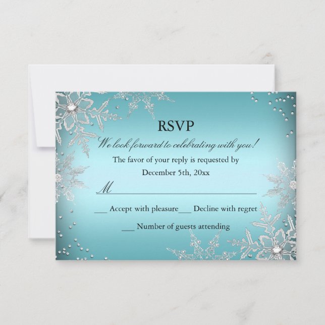 Crystal Snowflake Blue Christmas Party RSVP (Front)