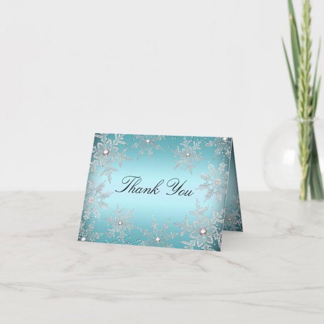 Crystal Snowflake Blue Christmas Thank You Card (Front)