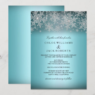 Crystal Snowflake Blue Winter Wedding Invitation