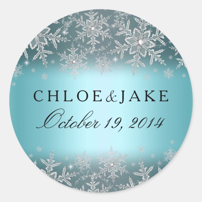 Crystal Snowflake Blue Winter Wedding Sticker (Front)