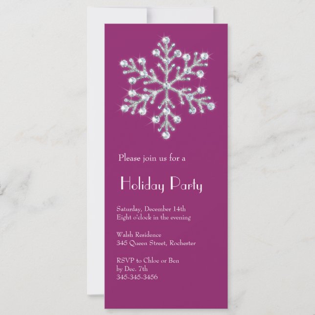 Crystal Snowflake Holiday Invitation (magenta) (Front)