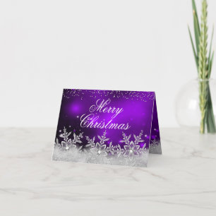 Crystal Snowflake Purple Christmas Card