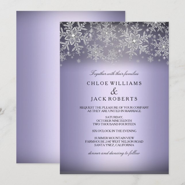 Crystal Snowflake Purple Winter Wedding Invitation (Front/Back)