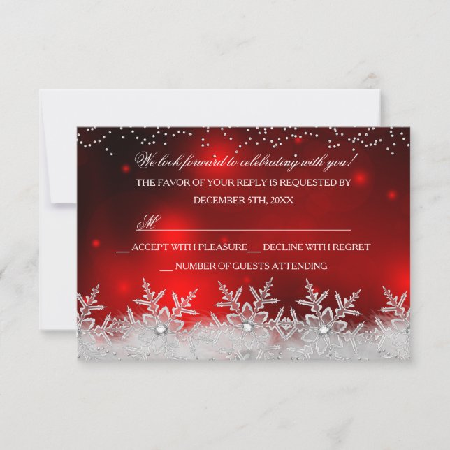 Crystal Snowflake Red Christmas Party RSVP (Front)