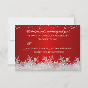 Crystal Snowflake Red Christmas Party RSVP Card