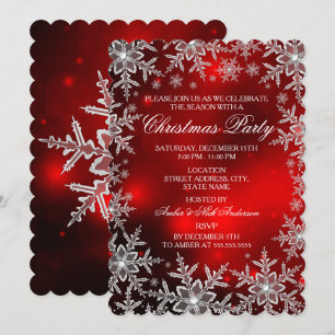 Crystal Snowflake Red Christmas Party Scall Invitation