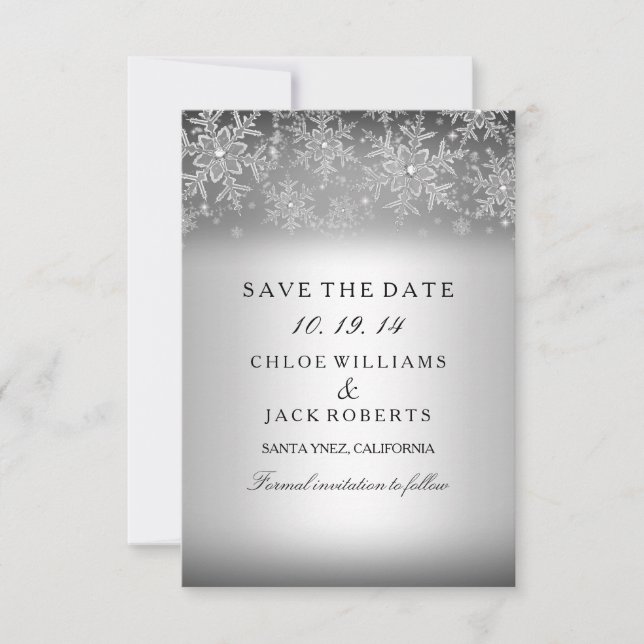 Crystal Snowflake Silver Winter Save The Date (Front)