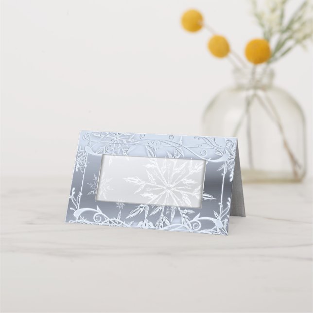 Crystal Snowflake Winter Wedding Folded Place Card (Front)