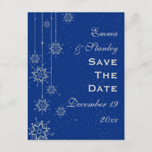 Crystal snowflakes blue wedding Save the Date Announcement Postcard