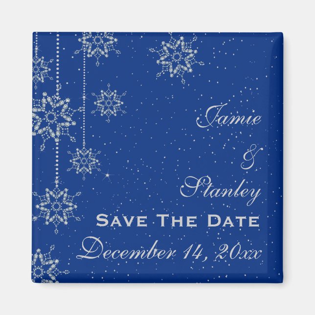 Crystal snowflakes blue wedding Save the Date Magnet (Front)