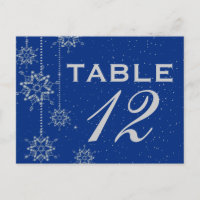 Crystal snowflakes blue wedding table number