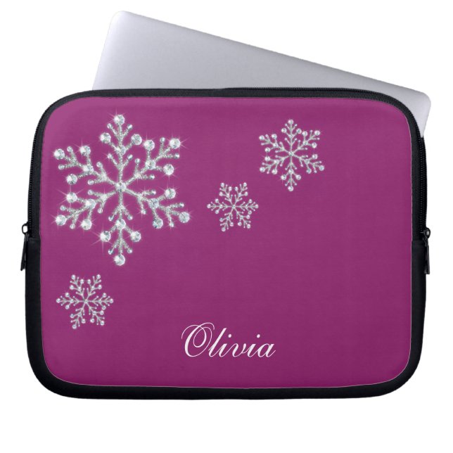 Crystal Snowflakes Magenta Laptop Sleeve (Front)