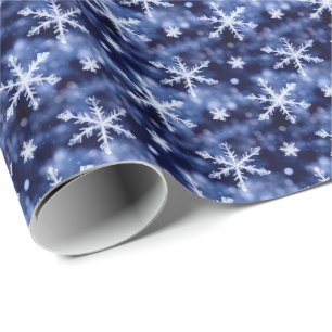 Crystal snowflakes on blue winter theme wrapping paper