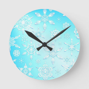 Crystal Snowflakes Pattern Round Clock