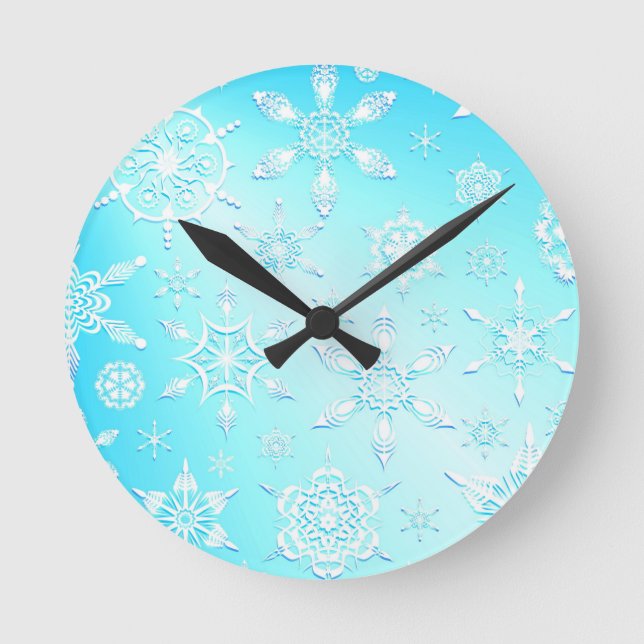 Crystal Snowflakes Pattern Round Clock (Front)