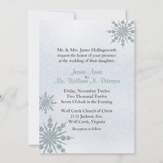 Crystal Snowflakes Winter Wedding Invitation (Back)