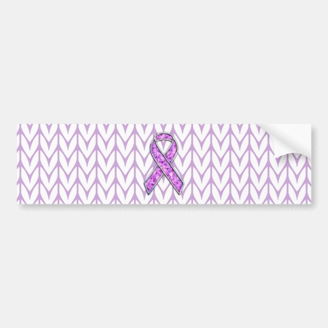 Crystal Style Pink Ribbon Awareness Knit Bumper Sticker (Front)